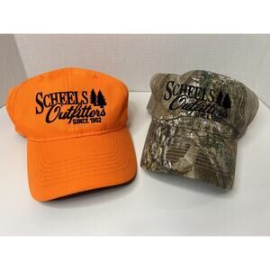 Scheels Outfitters Hats Lot of 2 Hunting Orange Camo Forest Mens Strap Back CLEA